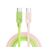明誠 USB Type C to Type C ケーブル PD対応 100W/5A 急速充電 USB C 充電ケーブル USB2.0 ナイロン編み For iPhone 17 Air Pro Max 16e 16 15 Plus MacBook iPad Galaxy等タイプC機種対応（0.5m、グリーン＆ピンク）