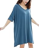 [SUN KAKU] オーバーサイズ ゆったり 半袖 ロング丈 Ｔシャツ ルームウェア ワンピース 体型カバー ビッグシルエット ビッグT ワンピ ロンT tシャツ レディース 大きいサイズ トップス 無地 Tシャツ ラウンドネック 大きめ 綿 春 夏 秋 冷感 速乾 部屋着 マタニティーウェア 妊婦 妊婦服 マタニティ ストレッチ きれいめ ルームワンピース ブルー L