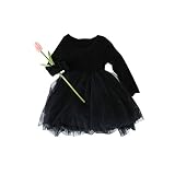 Fairy Baby ベビープリンセスドレス 長袖 子供用 ワンピース 女の子 膝上 Aライン チュチュスカート 春秋着 size 110 (ブラック)