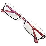 [KKD] スクエア 伊達 眼鏡 アンダーリム メガネ 逆 ナイロール ユニセックス UV ブルーライトカット 6697 (ブラック/レッド)