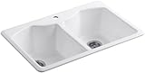 KOHLER K-6482-1A4-0 Bellegrove Double Bowl Top-Mount Kitchen Sink with One Hole Drilling, White [並行輸