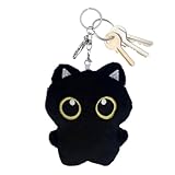[Wezalget] 猫のぬいぐるみキーホルダー、黒猫のぬいぐるみ - 漫画のバックパックペンダントおもちゃキーリングチャーム,黒猫のぬいぐるみキーアクセサリー、バッグ、財布、バックパック、ハンドバッグ用のかわいいぬいぐるみ