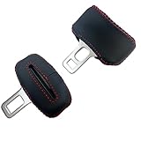 トヨタ 90系 ヴォクシー VOXY ノア NOAH用 本革シートベルトカバー (運転席＆助手席, 赤ステッチ) 傷防止 異音防止 本革レザーカバー ドレスアップ パーツ アクセサリー