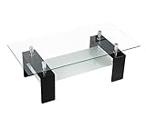 (OSJ)ガラステーブル コーヒーテーブル 幅98cm 強化ガラス天板(クリアグラス+ブラック脚)