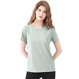 [Rovidorx] tシャツ レディース 半袖 スポーツ ゆったり ティーシャツ 大きいサイズ ジムウェア スポーツtシャツ 速乾 ドライtシャツ スポーツウェア ランニング トレーニングウェア ヨガウェア トップス 夏 無地 冷感 W8005-lgn-L(=日本サイズM)