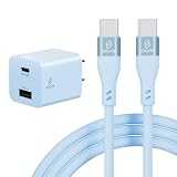 For iphone16 iphone15 タイプc 充電器ケーブル セットpd 20W PSE 認証 ACアダプター usb-c電源アダプタ usb コンセント 急速 PD QC 対応 アイホン Android アンドロイド TYPE-C コード スマホ 折畳式 電源 (ブルー, AC充電器+Type-C to Type-C 2m)