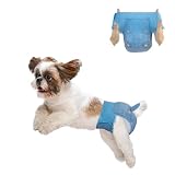 Dono 犬 おむつ 女の子用 男の子用 デニム風 犬オムツ 360°幅広伸縮ウエストバンド付きおむつカバー 漏れない 通気性 長時間 使い捨てマナーパンツ 発情期 生理 介護用 おしっこ吸収 おむつウェア 超小型犬 小型犬 中型犬 猫用 紙おむつ XSサイズ 10枚入り
