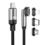 マグネット 充電ケーブル,3-in-1 100W/5A PD対応USBケーブル,180度回転 磁石 磁気 防塵 着脱式 対応 QCデータ通信対応 スイングヘッド (2m,ブラック)