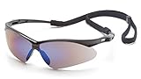 Pyramex SB6375SP Semi-Rimless Safety Glasses with Lanyard Black Frame and Blue Mirror Lens [並行輸入品]