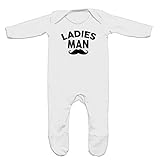 (フロソ) FLOSO 赤ちゃん・ベビー用 Ladies Man(モテボーイ) ヒゲプリント 長袖ロンパース ボディースーツ オールインワン スリープスーツ (6-12ヶ月) (ホワイト)