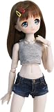 【Petite Marie】1/3 MDD対応 クロップド タンクトップ ショート ノースリーブ Tシャツ 着回し シンプル 薄グレー デイリーTシャツ ラウンドカラー カジュアル 40cm ドール BJD 人形服 【プティットマリエ】 [No.0182]