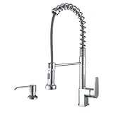 Ruvati RVF1216K1CH Commercial Style Pullout Spray Kitchen Faucet with Soap Dispenser, Polished Chrom