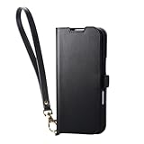 エレコム iPhone 17 ケース カバー 手帳型 ソフトレザー TPU 耐衝撃 衝撃吸収 カード収納 4つのポケット スタンド機能 ハンドストラップ付き 4つ角エアークッション ブラック PM-A25APLFY4BK