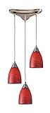 Elk 416-3SC 3-Light Pendant In Satin Nickel and Scarlet Red Glass [並行輸入品]
