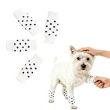 JIMIGUGU 犬 レッグウォーマー 4点セット 白い水玉 弾力性 犬ソックス 猫 犬 ペット用 犬用品 可愛 保護 足温か 脚 靴下 滑り止め 関節保護 傷保護 防寒 犬足舐め防止 けが予防 汚れ防 お散歩用 室内用 小型犬 中型犬 大型犬 (S)