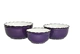 トスカーナ用フリル付きパープル手描きセラミック、セットの3 Mixing Bowls、86069 by ACK
