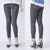 【bttm102949】リブ加工　美脚 リアルポケット　ストレッチ　マタニティ スキニー　デニム パンツ (L, ブラック)