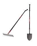Kylin Garden Tool Set - Inchude 12 Guage Round Point Shovel and 16T One-piece Forged Level Head Rake