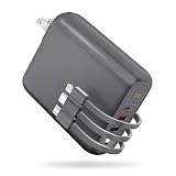モバイルバッテリー 大容量 【15000mAh・コンセント一体型・3本ケーブル内蔵】 6台同時充電 22.5W/PD20W対応 PD3.0 スマホ充電器 携帯充電器 軽量 小型 折りたたみ式プラグ ACアダプター Type-C入出力兼用 iPhone/Android/iPadに適合する LEDライト付き 機内持込可能 (浅黒い)