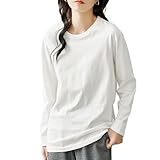 [EAXGO] 【綿100！当店１番人気】ロンティー レディース 長袖tシャツ トップス 【トレンドの新定義・ゆる感・小顔効果】 カットソー クルーネック ティーシャツ ロングスリーブ 無地 カジュアル ゆったり 重ね着 きれいめ オシャレ 秋 (M, ホワイト)