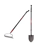 Kylin Garden Tool Set - Include 12 Guage Round Point Shovel and 14T One-piece Forged Bow Rake with 3
