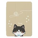 iPad 10.2インチ 第9世代 第8世代 第7世代 対応 ケース カバー A2602 A2604 A2603 A2270 A2428 A2429 A2430 A2197 A2198 A2200 アイパッド9 ねこ 可愛い ハチワレ猫 絵 01. ベージュ