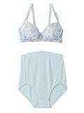 Angeliebe エンジェリーベ マタニティ インナー 花柄 シフォン ブラ ＆ ショーツ 授乳 下着 ブラジャー パンツ 産前 産後 M サックス