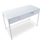 LOWYA （ロウヤ） パソコンデスク ネイルデスク ガラス天板 キーボードスライダー 引き出し3杯 コンパクト 幅120cm ホワイト 新生活