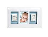 Pearhead Newborn Baby Handprint and Footprint Deluxe Photo Frame & Impression Kit, Wall, White