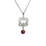 夜光貝 ダブル ハート モチーフ ペンダント 土佐沖血赤珊瑚珠付き