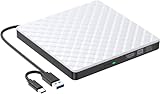 外付けDVDドライブ CD DVDドライブ 外付け DVDプレーヤー CDプレーヤー USB3.0 Type-C 両接続 Windows11対応 Windows10/8/7XP Window/Vista/Linux/Mac OS対応 (ホワイト)