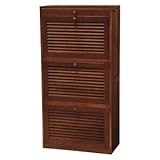 フラップ扉シューズラック/下駄箱 【幅63cm×高さ125cm】 ブラウン 木製 引き出し収納付き