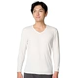 [ベイシア] インナーシャツ 長袖 Vネック ストレッチ 介護肌着 下着 メンズ V首 ロングスリーブ 長袖Tシャツ アンダーシャツ トップス 白 M-L