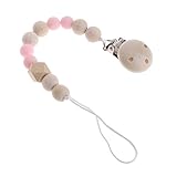 Manyao ニップルホルダービーズ付き木製の赤ちゃんのおしゃぶりのクリップチェーン乳首のリーシュストラップのおしゃぶりのクリップお尻鎖 (ピンク)