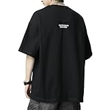 [Easykode] Tシャツ メンズ 半袖 夏服 オシャレ 刺繡 ティーシャツ ショートスリーブ トップス 伸びる 綿100 大きいサイズ ロングtシャツ 人気 ユニセックス カットソー かっこいい服 ストリート系 後ろアウトシーム カジュアル 透けない tshirt men 春 夏 black XL