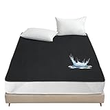 防水 敷きパッド ダブル 防水パッド ベッドパッド パイル地 敷パッド マットレスパッド ベッドシーツ ベッドマット 敷きカバー マットレスカバー 抗菌・防臭・防ダニ 通気性 毛玉なし 洗える ホコリ出ない 四隅強化ゴムバンド付き オールシーズンで使える (ダブル・140×200cm・ブラック)