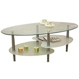 強化ガラステーブル(ローテーブル) 高さ43cm スチール脚 棚収納/アジャスター付き ホワイト(白)