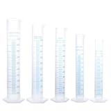 やぬき メスシリンダー 5本セット 試験管 50ml 100ml 250ml 500ml 1000ml ケミカル メスシリンダー プラスチック製 透明 計量 両面メトリック 青目盛付マーキング クリア六角ベース 化学測定 ラボ ホーム用