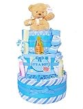 It's a Boy 3 Tier Diaper Cake - Great Baby Shower Centerpiece or Unique Gift Idea by Cashmere Bunny 