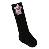 森の日和可愛いニーソックス動物人形つき子ども靴下 ひざ下 キッズ長靴下 (S(0-1歳）, ブラック)