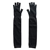 [エムアンドエムソックス] アームカバー レディース 5本指 綿 麻 UVカット 90％以上 日本製 国産 指ぬき コットン リネン 紫外線対策 UV さらさら ブラック 黒 HA09-04