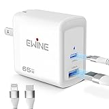 EwinE 65W usb 充電器PD充電器 Type C 高速充電器【高速データ転送ケーブル付 2ポート充電器 】 PD対応 GaN(窒化