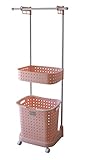レクエア ランドリーバスケット(2段)タオルハンガー付き ピンク 1020524