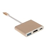 USB 3.1 Type-C オス―HDMI USB3.0 メス　マルチポート　3出力ポート　変換アダプタ - ゴールド