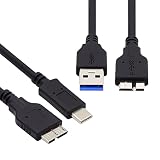 Cablecc ケーブル2本/セットUSB 3.1 USB-C Type-CからMicro 3.0、USB 3.0 Type-AオスからMicro 3.0 BオスSSDデータケーブル15 cm