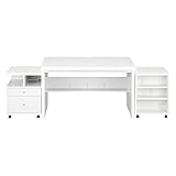 日本製 パソコンデスク チェスト2台付き 木製 ハイタイプ デスク 机 〔3点セット 幅180〕 ホワイト