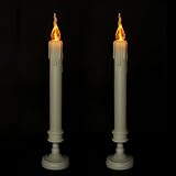 micandle Amber Flicker Flameless Vigilバッテリーテーパキャンドル、アイボリーホワイトボディプラスチックCandlestick、2パック Tear drop tap