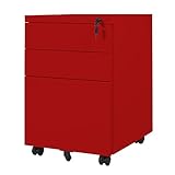 MR-STORE　３段スチールワゴン　鍵付き　オールロック (レッド)