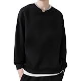 [Mmlnrc] トレーナー メンズ 長袖 11.3オンス 綿 トップス レディース 春秋冬 丸襟 Tシャツ ビッグシルエット 体型カバー プルオーバー ロングtシャツ 無地 カジュアル パーカー ゆったり 着痩せ スウェット クルーネック 男女兼用 スポーツウェア 部屋着 通勤通学 (JP, アルファベット, M, 黒)