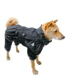ASMPET 犬 ジャケット防寒 犬服 秋冬 コート 防水 暖かい 防塵 防風 犬用レインコート 雨具 防雪 梅雨対策 着脱簡単 背中開き 大型犬 お散歩 お出かけ ブラック 4XL+ (胴回り: 84-110cm)